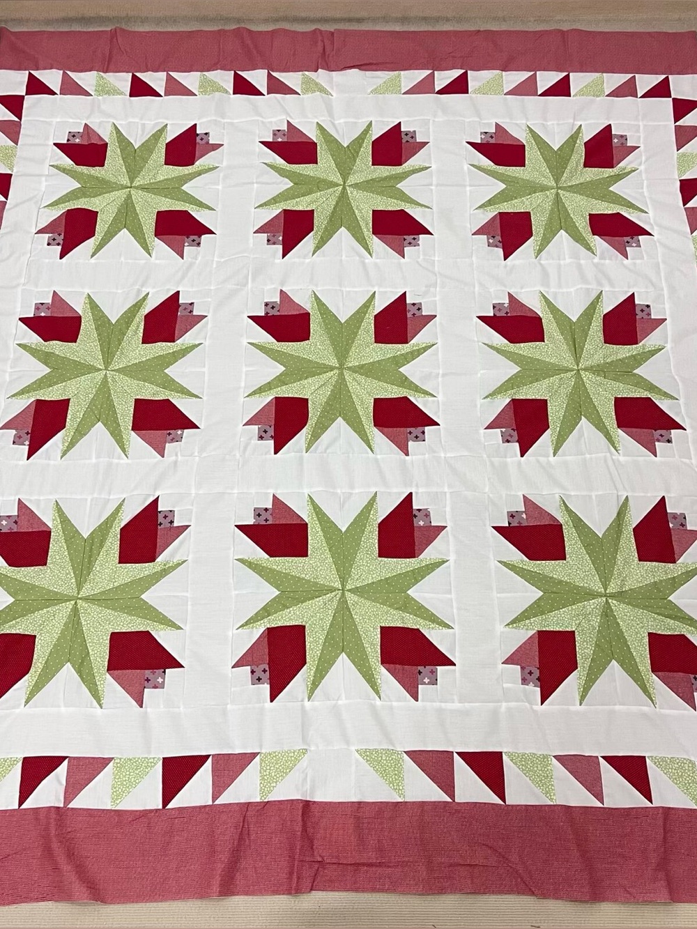 Handmade Water Lily Cotton Fabric Queen size Patchwork quilt top/topper